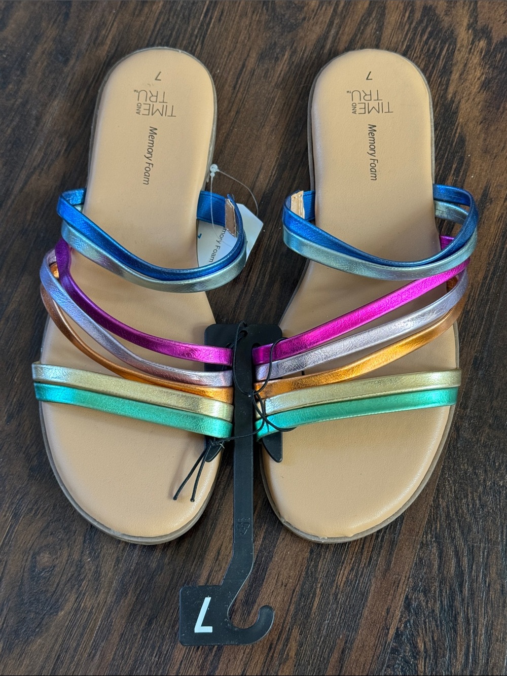 Time and Tru Metallic Multi-Color Slide Sandals - Women's